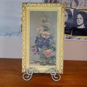 Vintage Truart Framed Litho Board Picture  flowers in a vase GC Murphy co